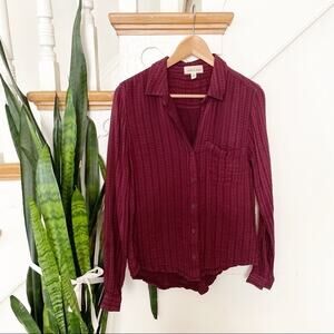 Cloth & Stone Anthro maroon embroidered shirt sz S